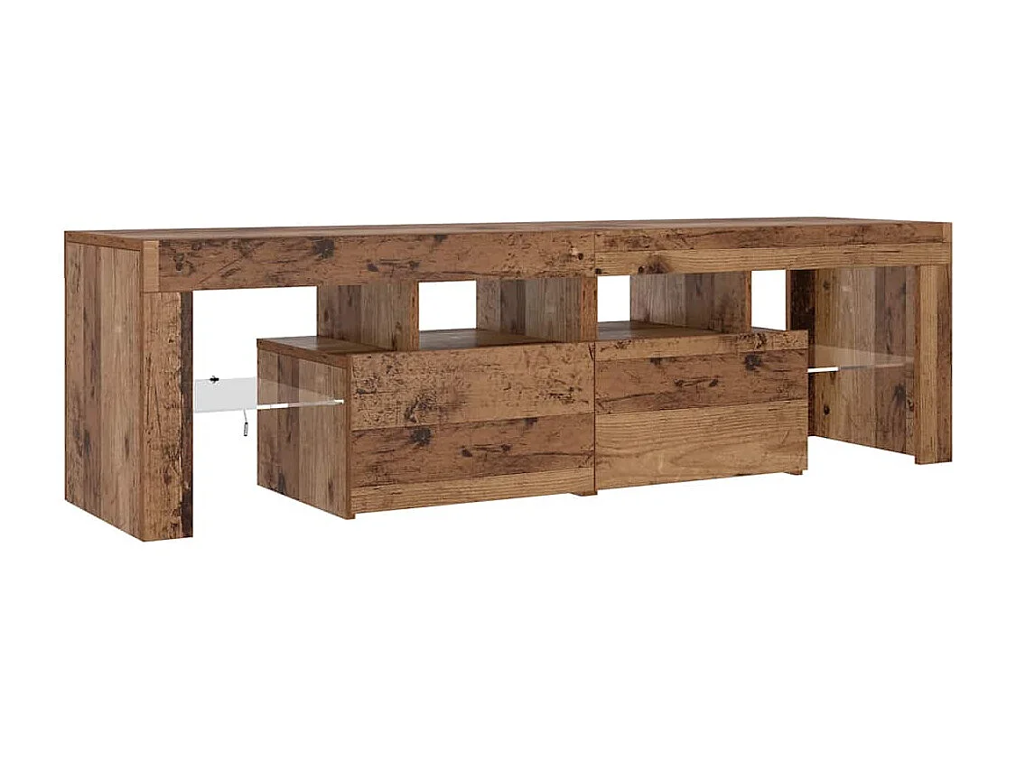 Meuble TV avec lumières LED vieux bois bois d'ingénierie
