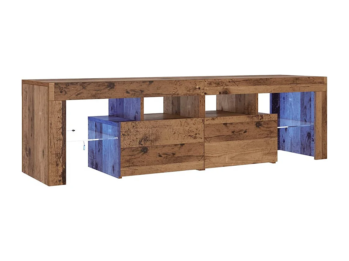 Meuble TV avec lumières LED vieux bois bois d'ingénierie
