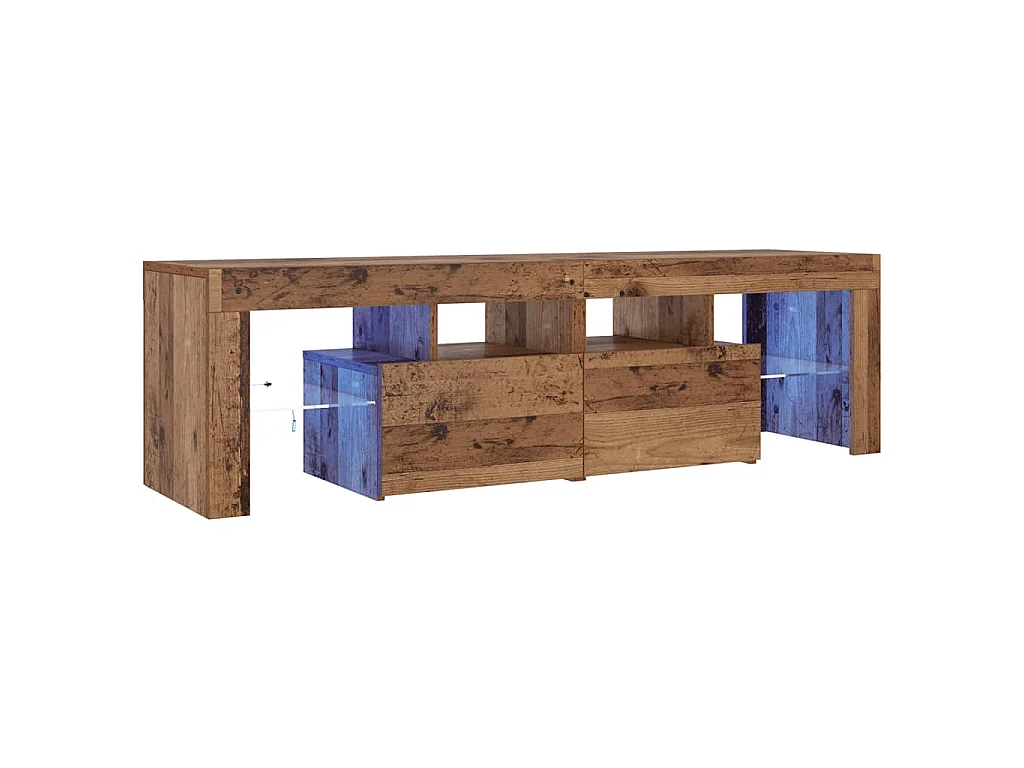 Mueble TV luces LED madera ingeniería envejecida 140x36,5x40 cm