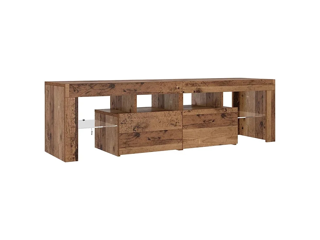 Mueble TV luces LED madera ingeniería envejecida 140x36,5x40 cm