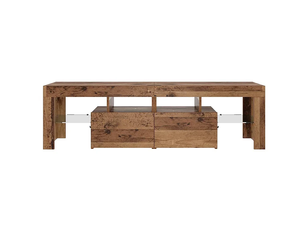 Mueble TV luces LED madera ingeniería envejecida 140x36,5x40 cm