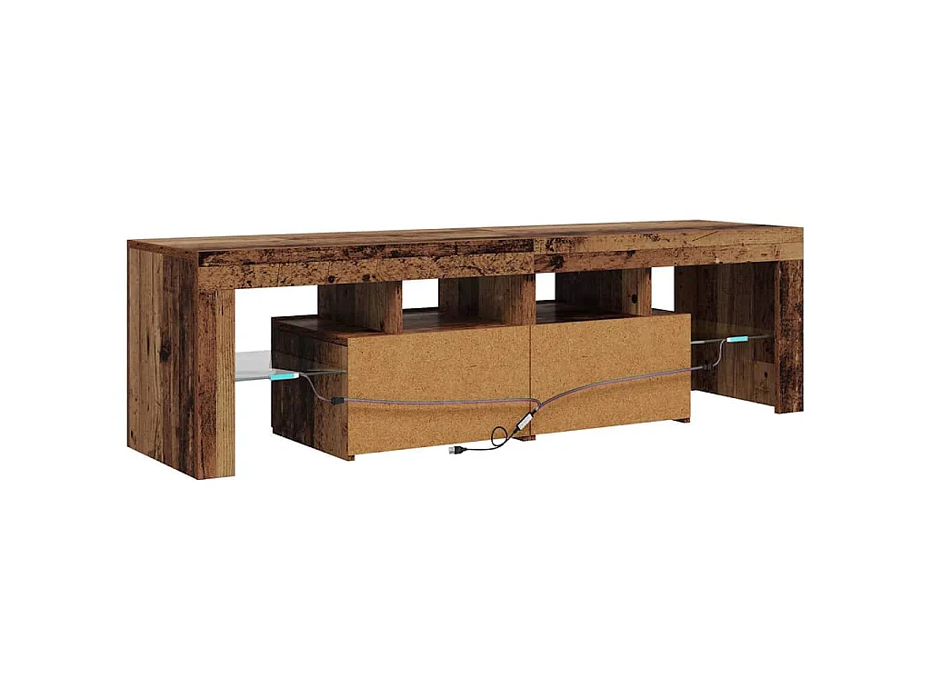 Mueble TV luces LED madera ingeniería envejecida 140x36,5x40 cm