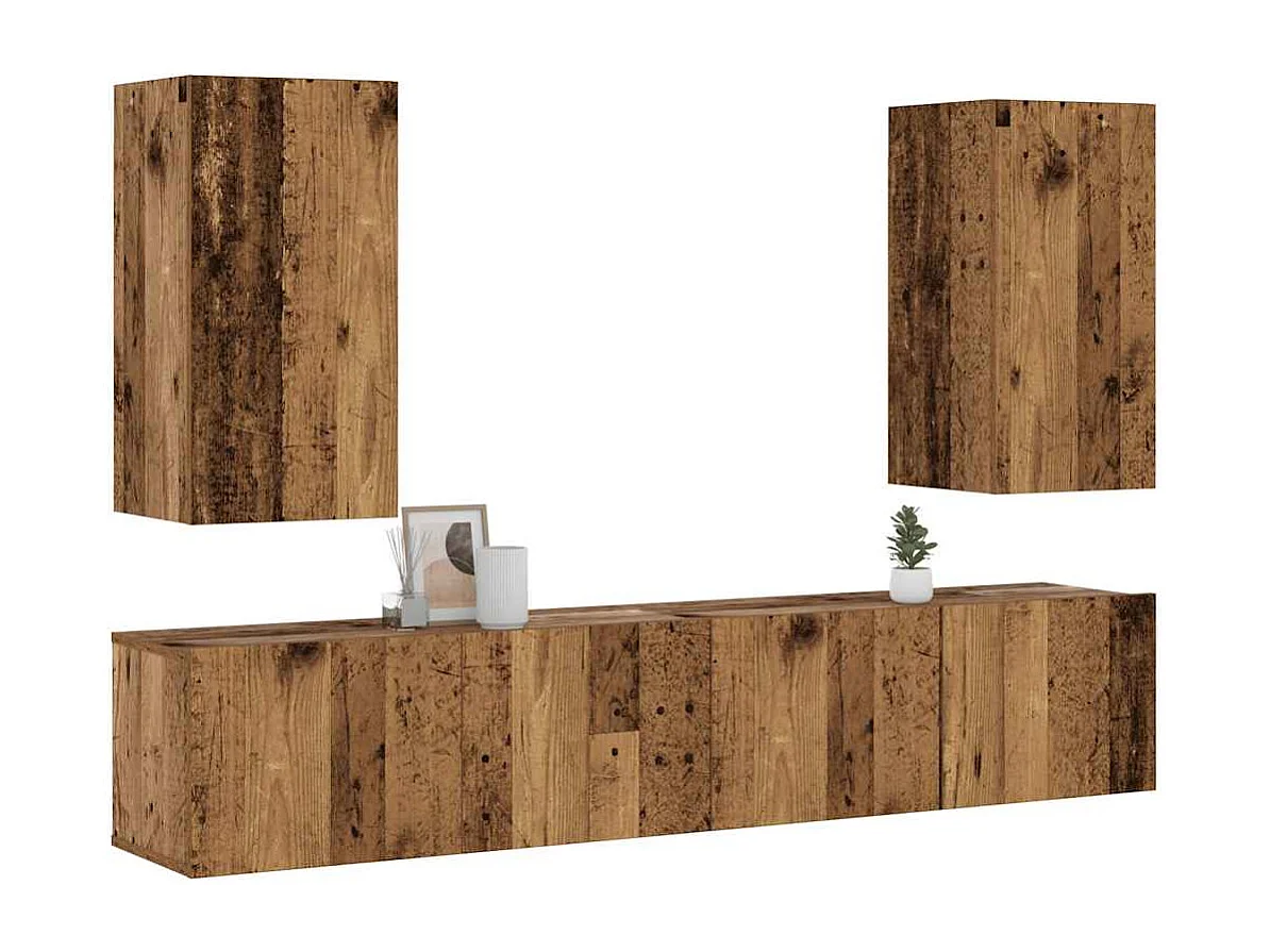 Muebles de TV de pared 4 uds madera vieja madera de ingeniería