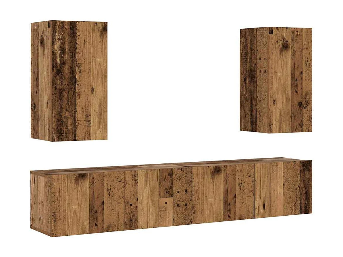 Muebles de TV de pared 4 uds madera vieja madera de ingeniería