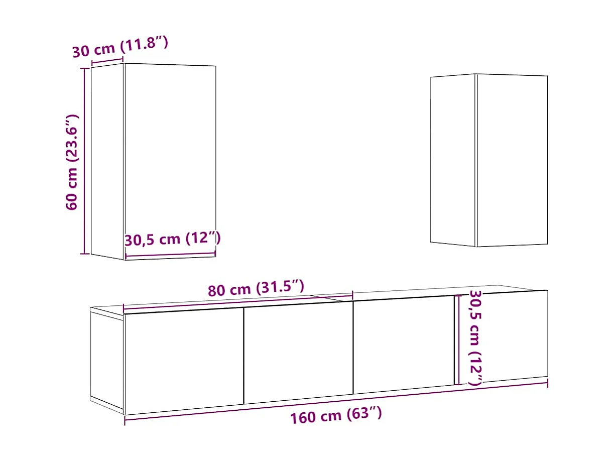 Muebles de TV de pared 4 uds madera vieja madera de ingeniería
