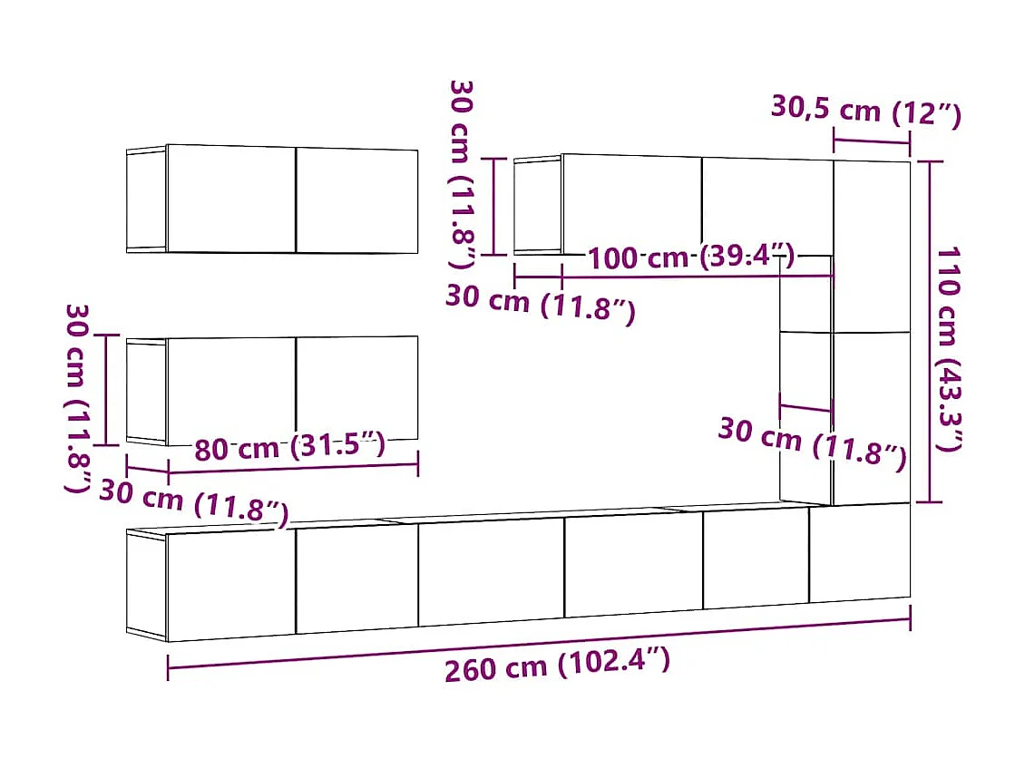 Ensemble de meuble TV mural 7 pcs vieux bois bois d'ingénierie