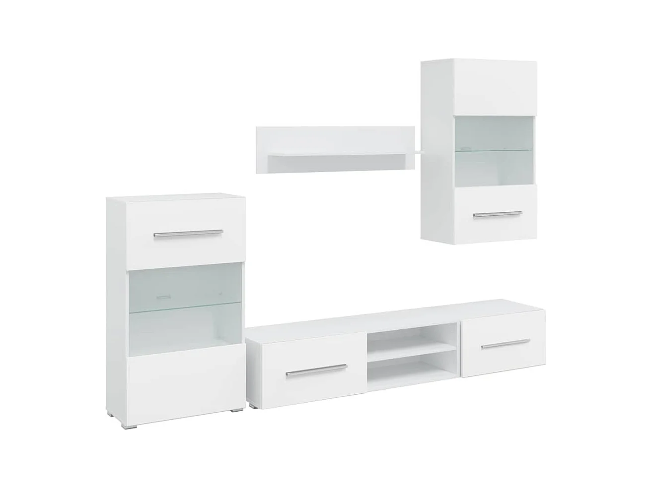 Móveis TV de 5pcs iluminação LED madeira trabalhada branco mate