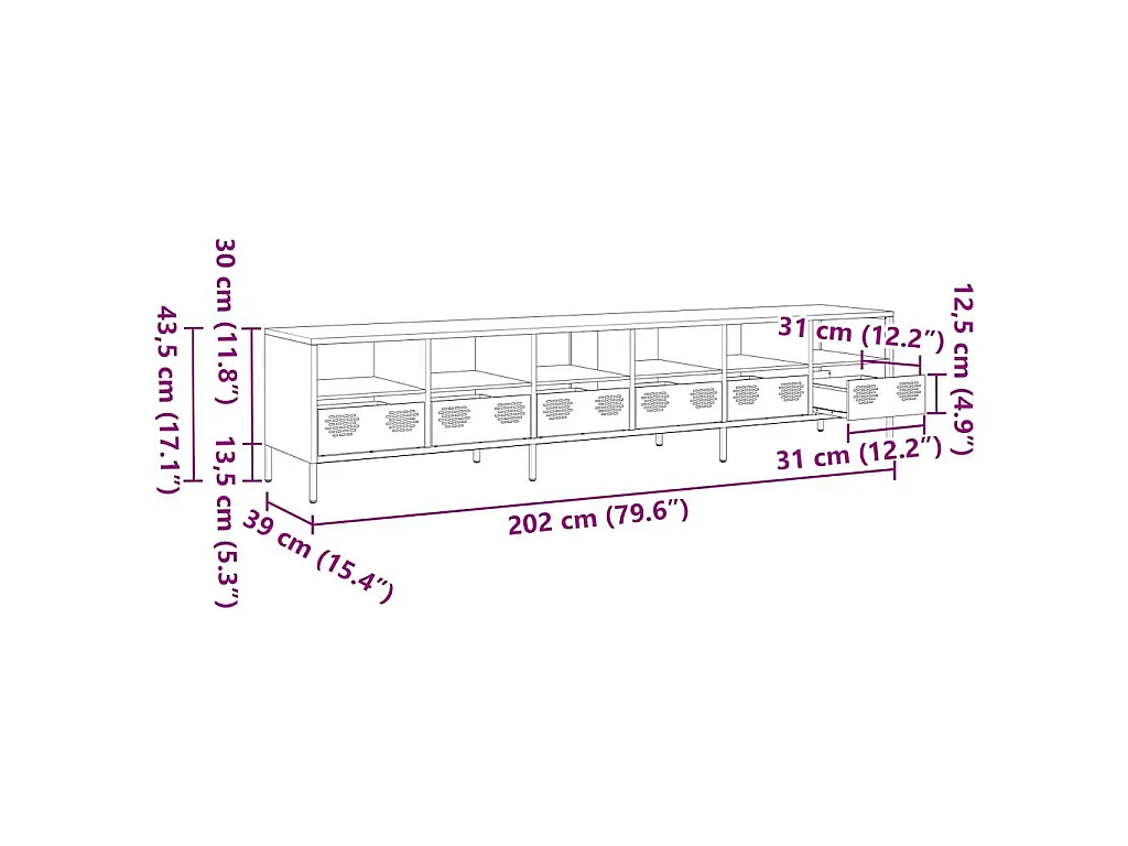 TV-Schrank Schwarz 202x39x43,5 cm Kaltgewalzter Stahl