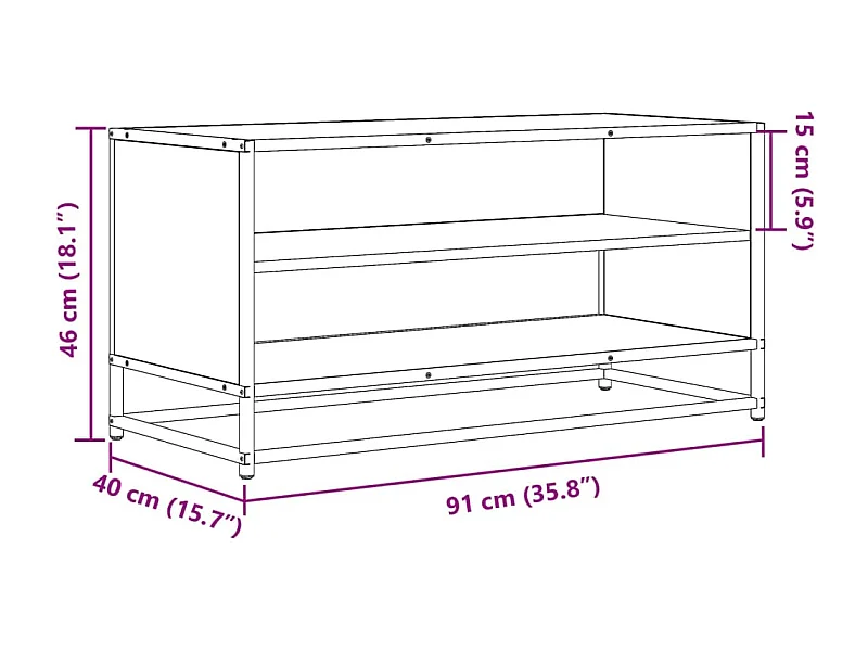 Tv-meubel 91x40x46 cm bewerkt hout metaal sonoma eikenkleurig