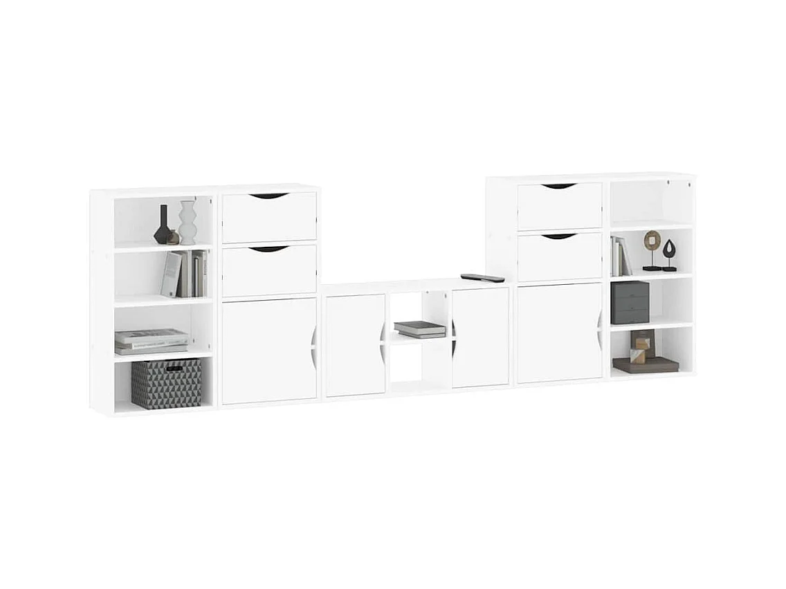 Meubles TV 5 pcs avec rangement ODDA blanc bois de pin massif