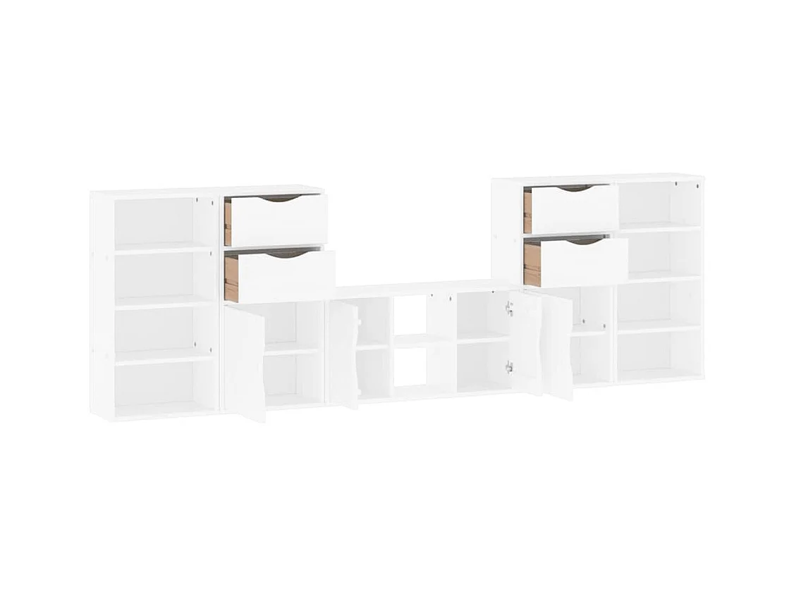 Meubles TV 5 pcs avec rangement ODDA blanc bois de pin massif