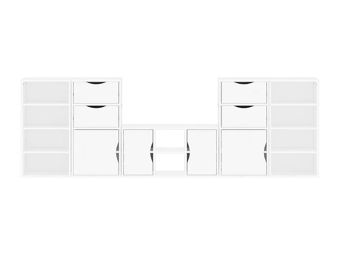 Mobile TV 5 pz con Contenitore ODDA Bianco in Legno di Pino