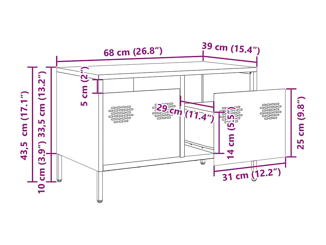 Meuble TV rose 68x39x43,5 cm acier laminé à froid