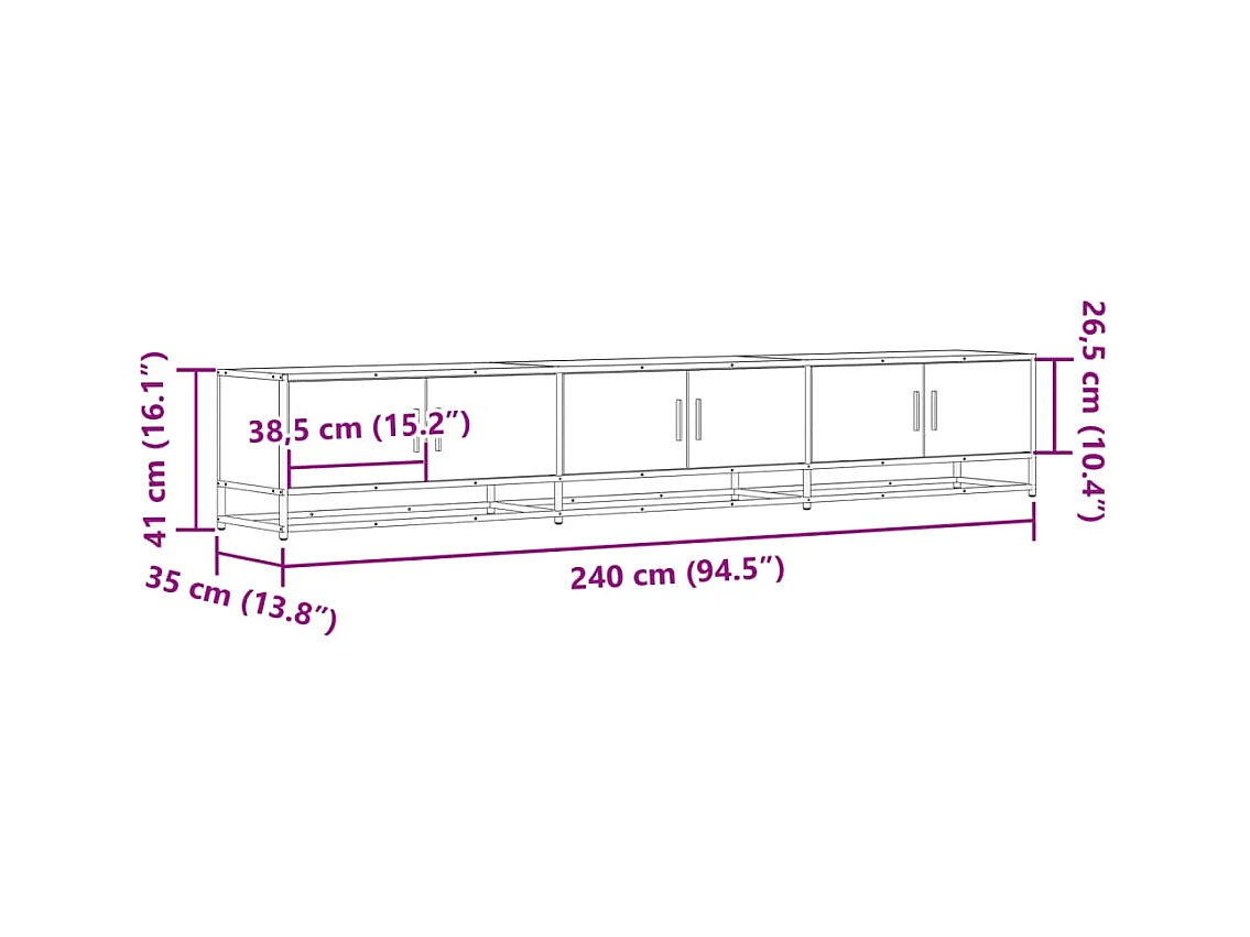 Tv-meubel 240x35x41 cm bewerkt hout sonoma eikenkleurig