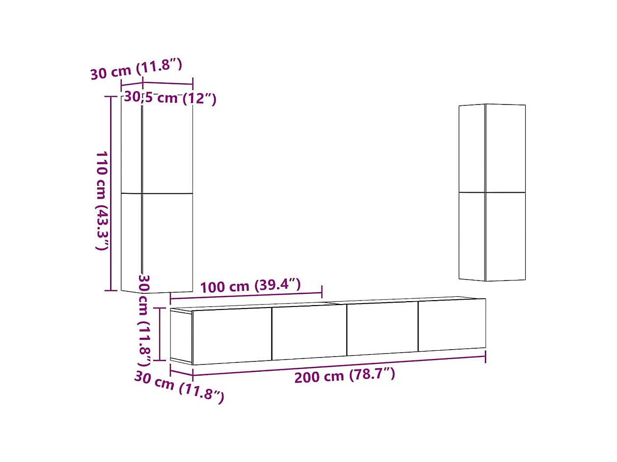Meubles TV muraux 4 pcs chêne artisanal bois d'ingénierie