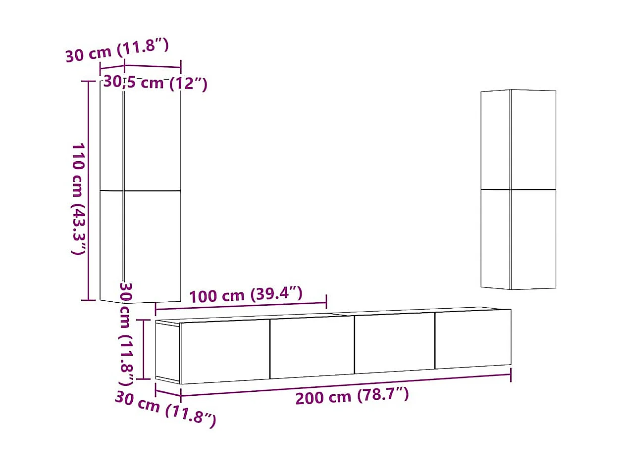 armários TV montados na parede 4 pcs madeira carvalho artisiano