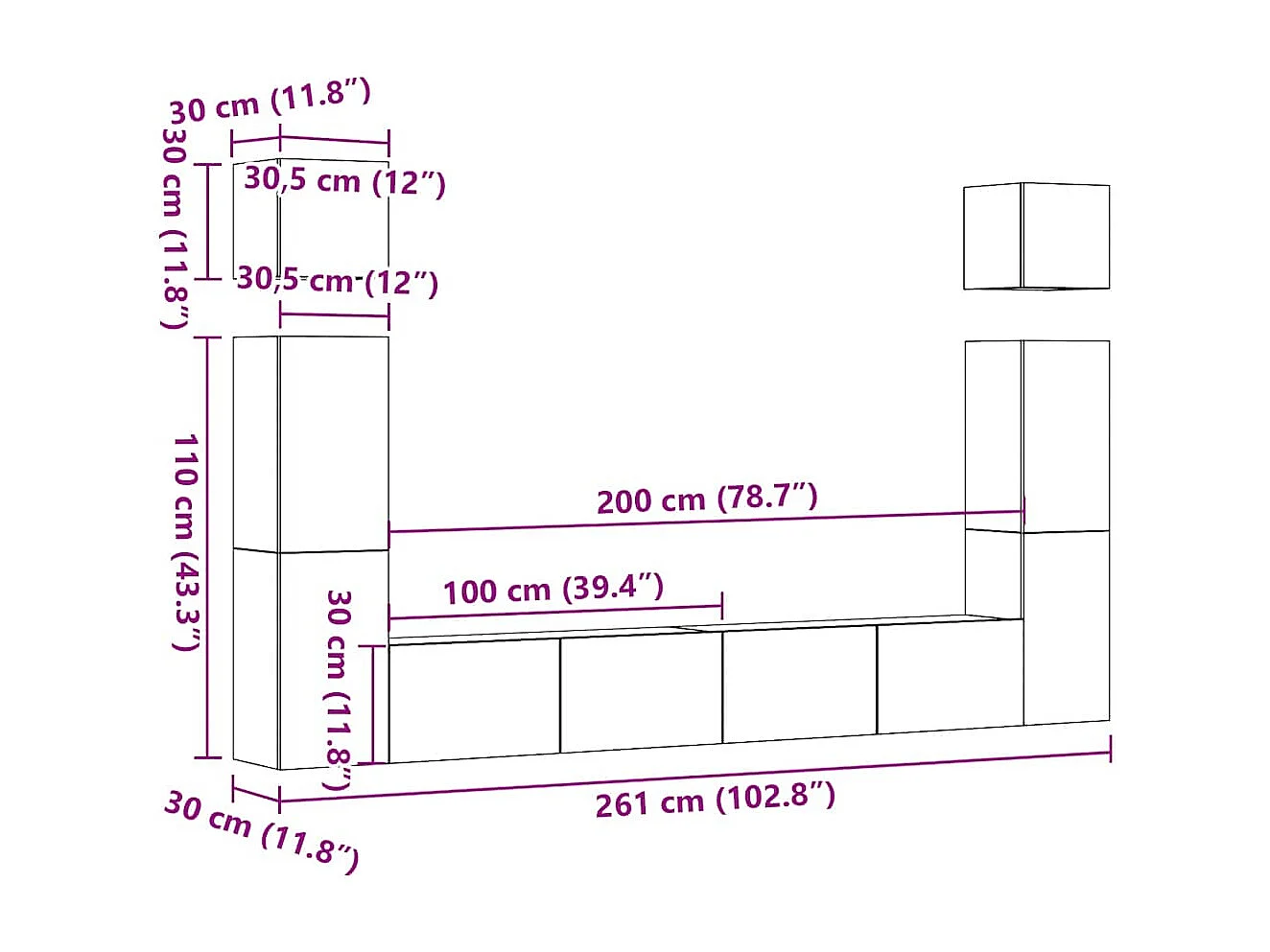 Set Mobile TV 6 pz Montato a Parete Legno Antico in Truciolato