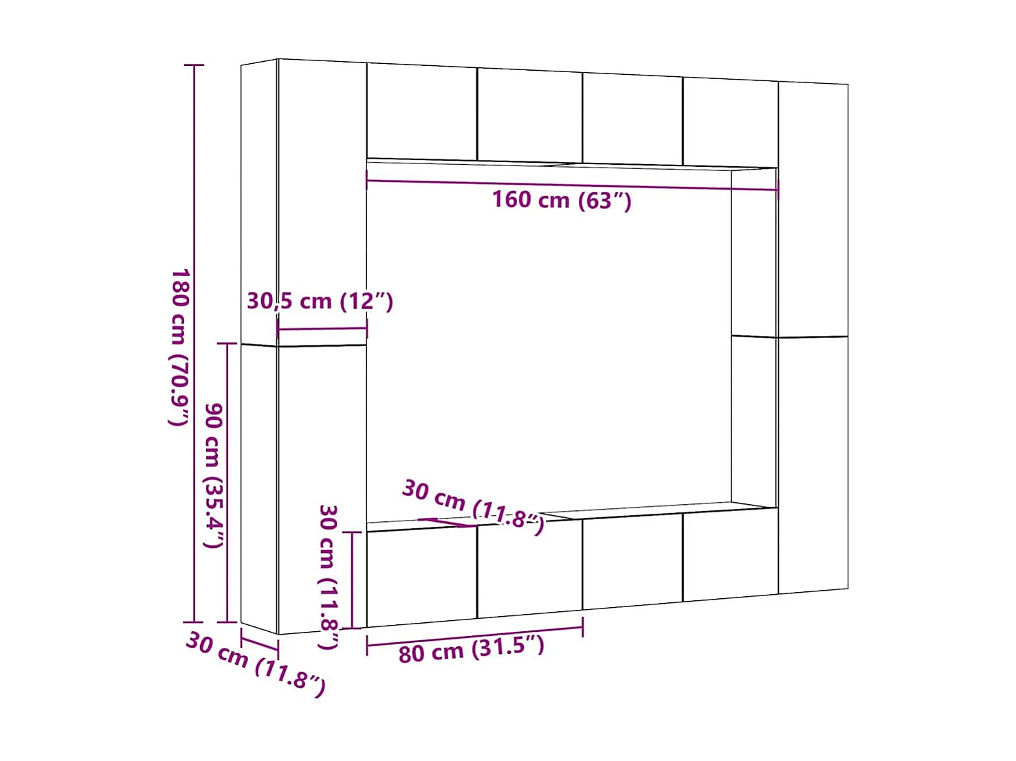 8-tlg. TV-Schrank-Set Wandmontage Altholz-Optik Holzwerkstoff