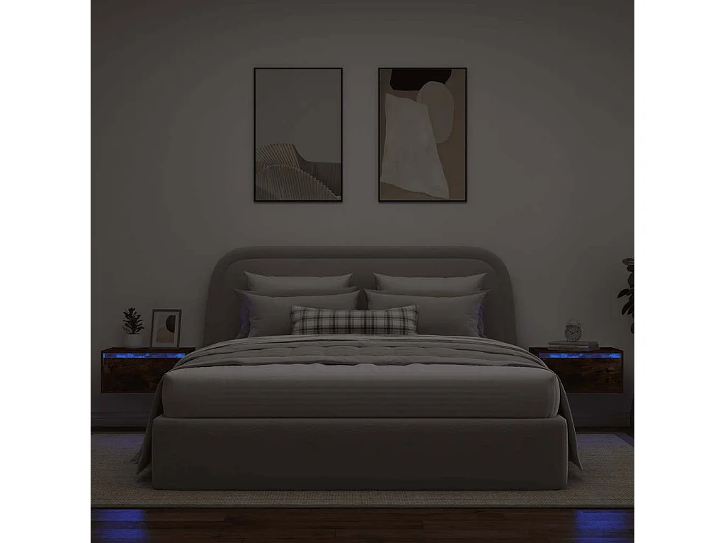 Wand-Nachttische mit LED-Leuchten 2 Stk. Räuchereiche