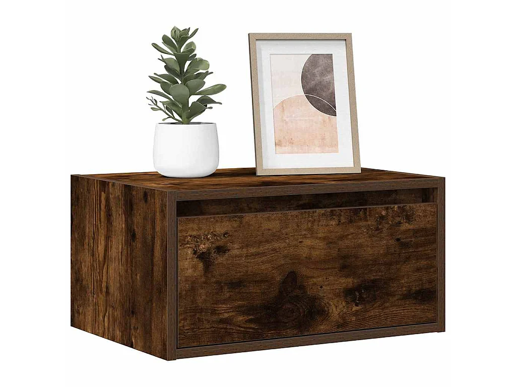 Tables de chevet murales avec lumières LED 2 pcs chêne fumé