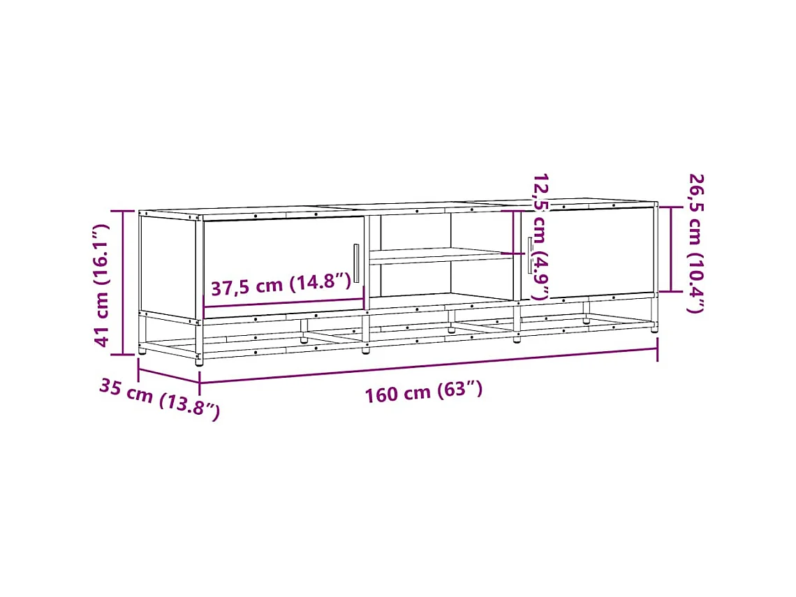 Meuble TV chêne marron 160x35x41 cm bois d'ingénierie et métal