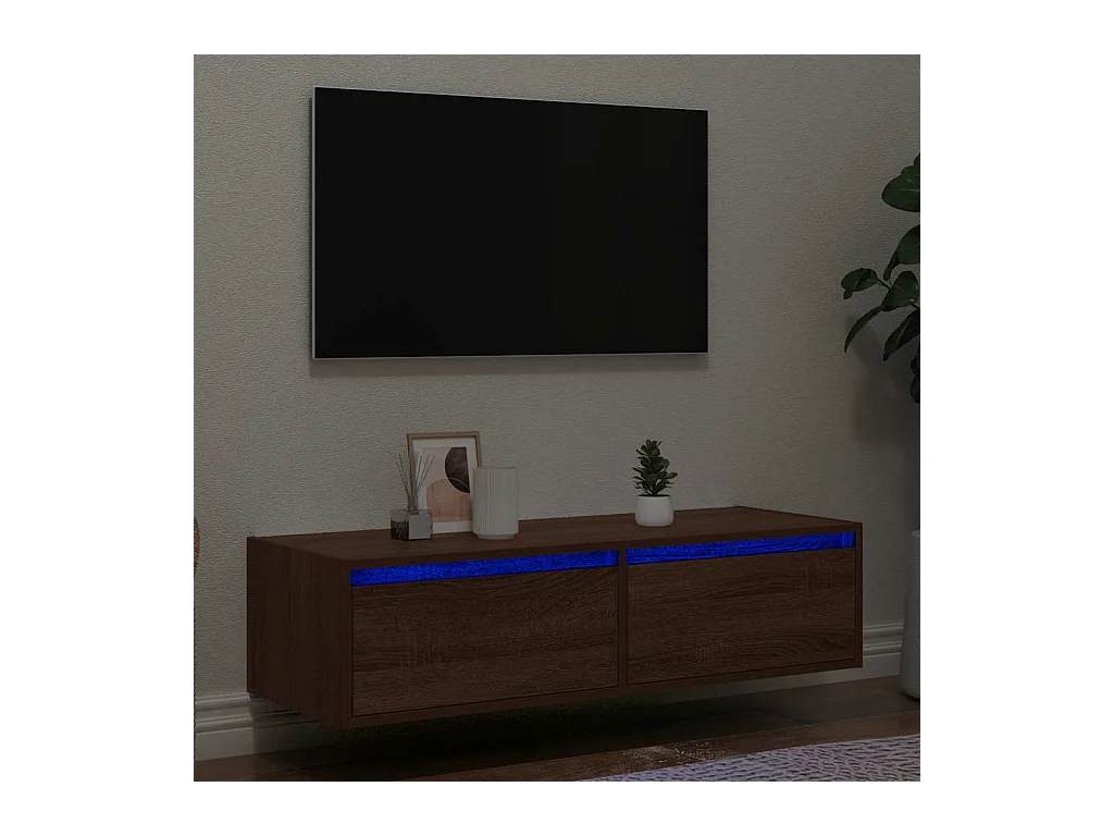 Meuble TV avec lumières LED chêne marron 100X35,5x25 cm