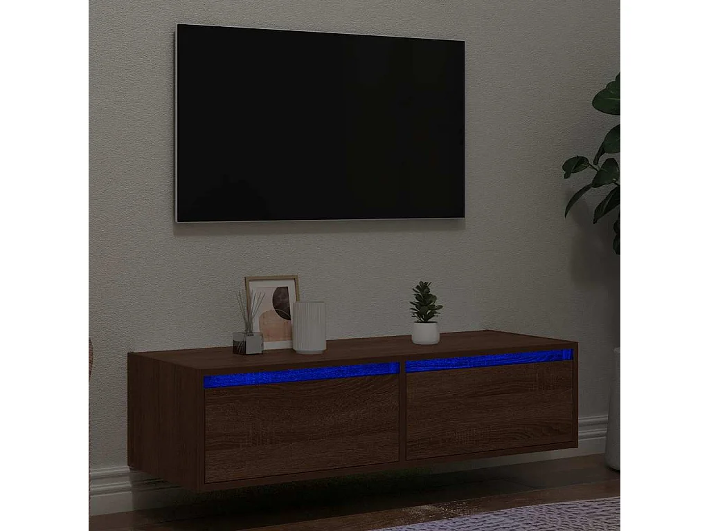Meuble TV avec lumières LED chêne marron 100X35,5x25 cm