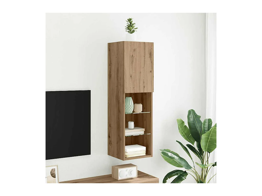 Meuble TV avec lumières LED chêne artisanal 30,5x30x102 cm