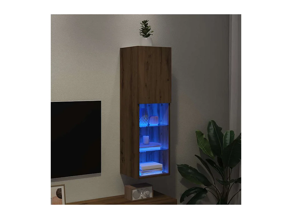 Meuble TV avec lumières LED chêne artisanal 30,5x30x102 cm
