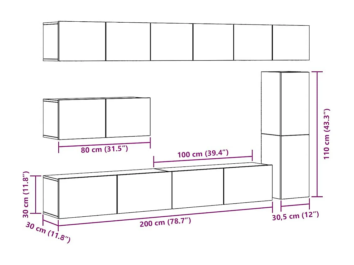 Ensemble de meuble TV mural 7 pcs chêne artisanal