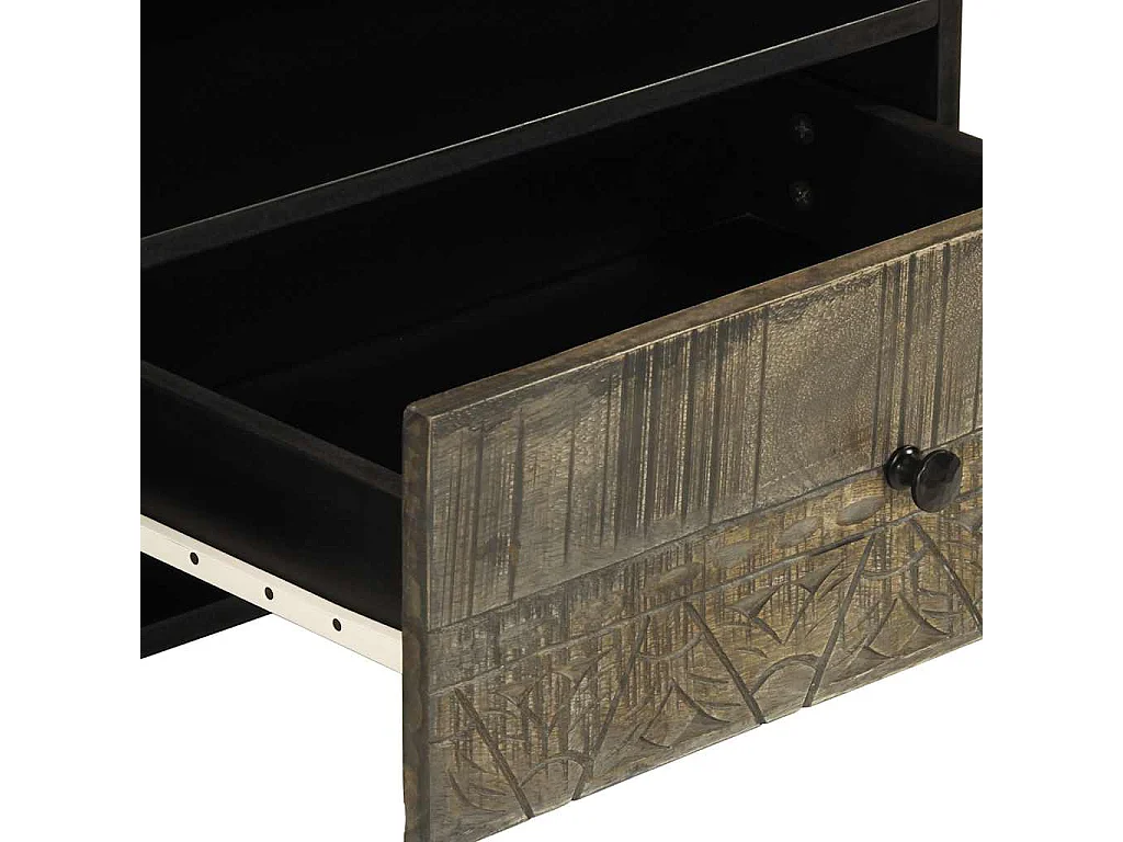 Meuble TV noir 80x33x46 cm bois massif de manguier