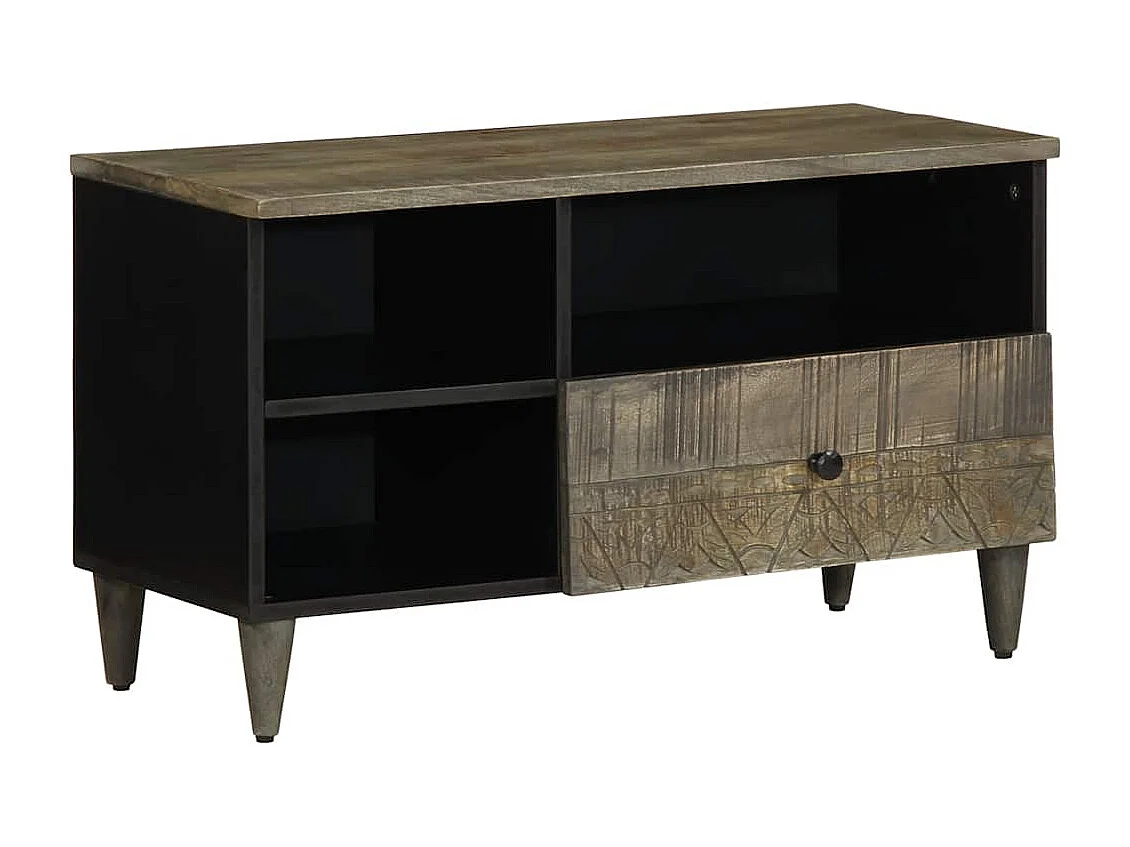 Meuble TV noir 80x33x46 cm bois massif de manguier