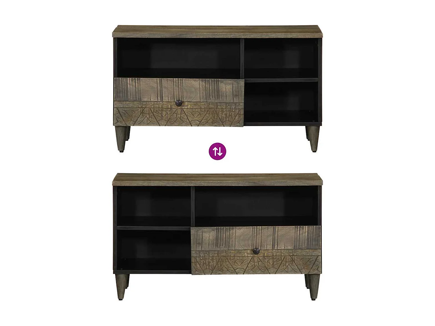 Meuble TV noir 80x33x46 cm bois massif de manguier