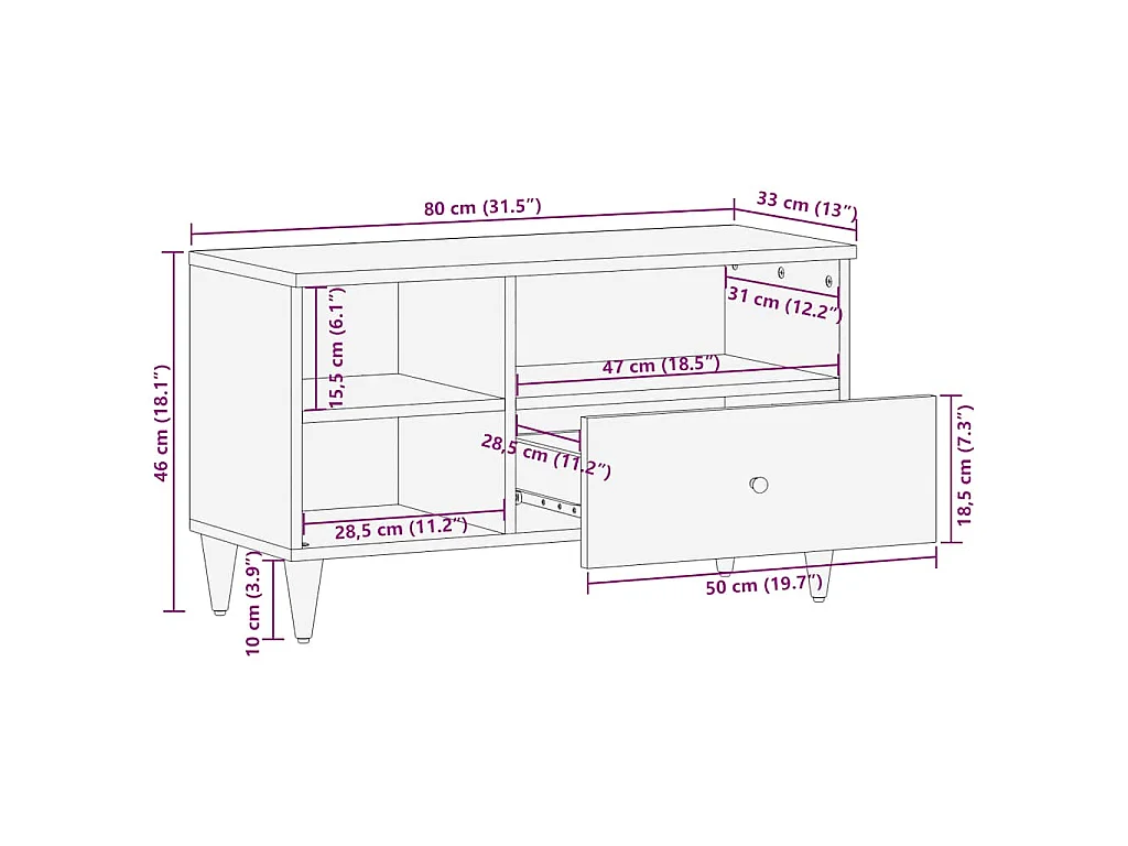 Tv-meubel 80x33x46 cm massief mangohout zwart