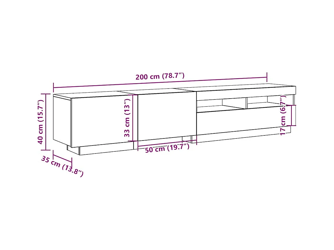 Tv-meubel met LED 200x35x40 cm bewerkt hout oud hout