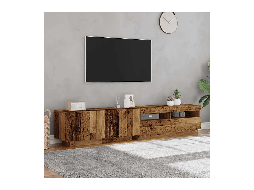 Tv-meubel met LED 200x35x40 cm bewerkt hout oud hout