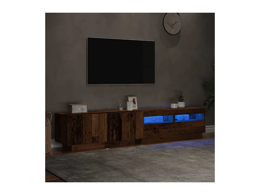 Meuble TV avec lumières LED vieux bois bois d'ingénierie