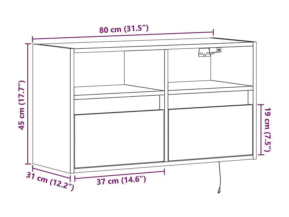 TV-Wandschrank mit LED-Beleuchtung Grau Sonoma 80x31x45 cm