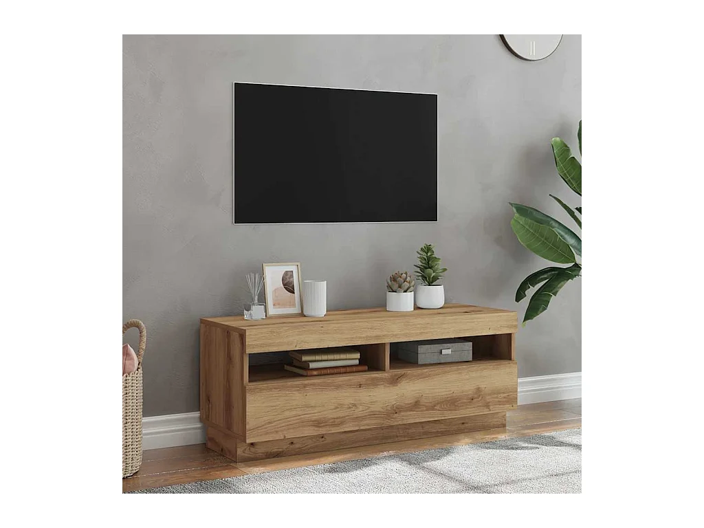 Meuble TV avec lumières LED chêne artisanal bois d'ingénierie