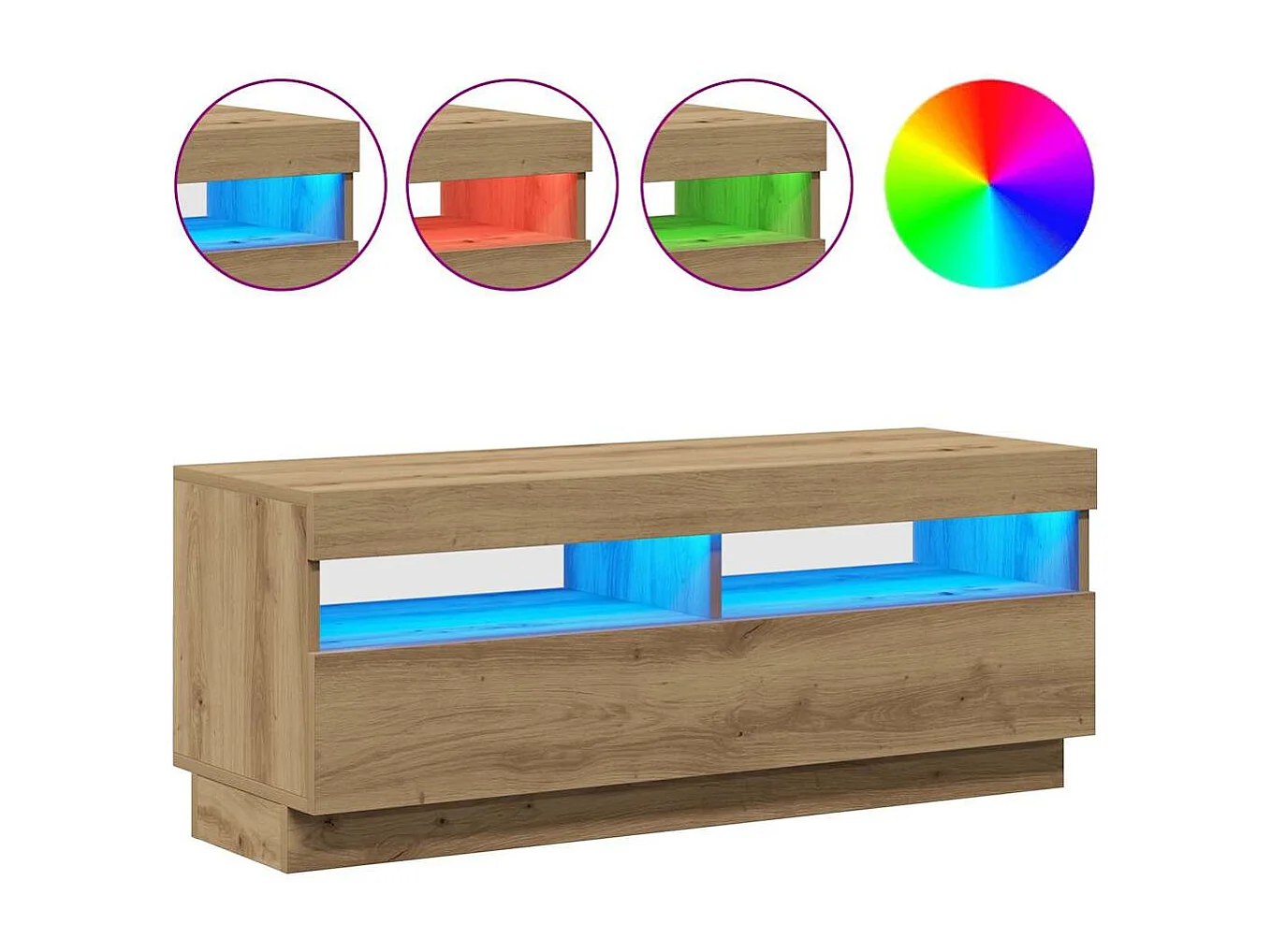 Meuble TV avec lumières LED chêne artisanal bois d'ingénierie