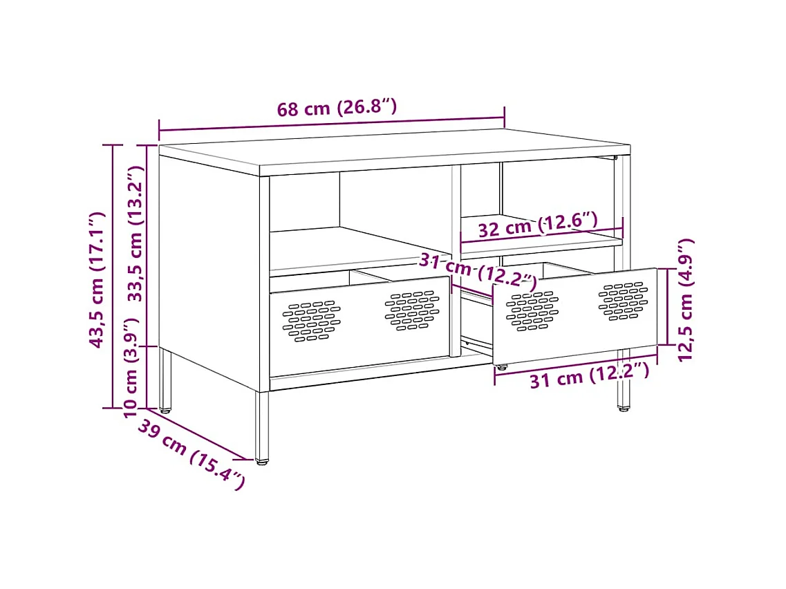 TV-Schrank Weiß 68x39x43,5 cm Kaltgewalzter Stahl