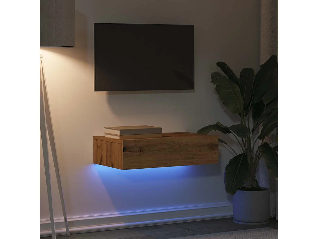 Tv-meubel met LED 60x35x15,5 cm artisanaal eikenkleur