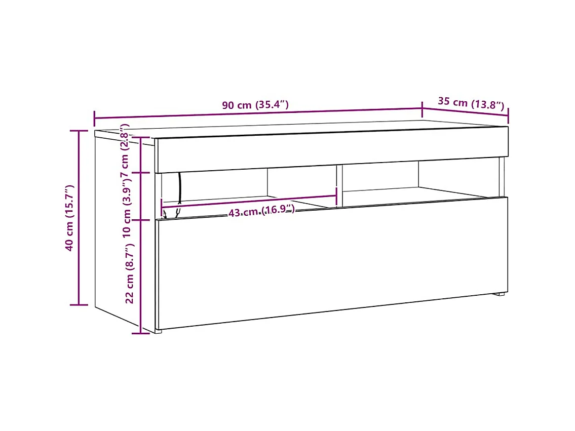 Mobile Porta TV con LED Legno Antico 90x35x40 cm Multistrato