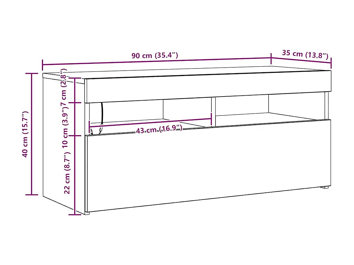 TV-Schrank mit LED-Leuchten Altholz-Optik 90x35x40 cm