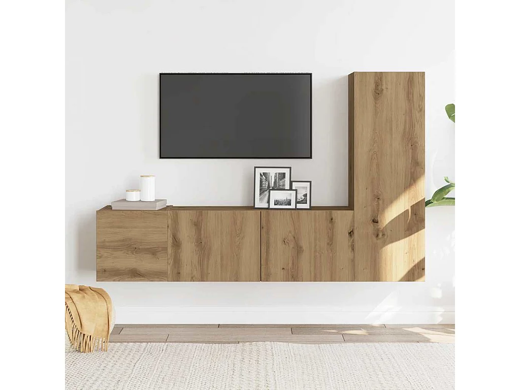 Meubles TV muraux 3 pcs chêne artisanal bois d'ingénierie