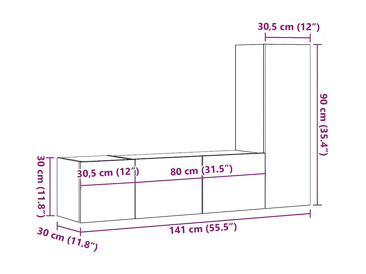 Meubles TV muraux 3 pcs chêne artisanal bois d'ingénierie