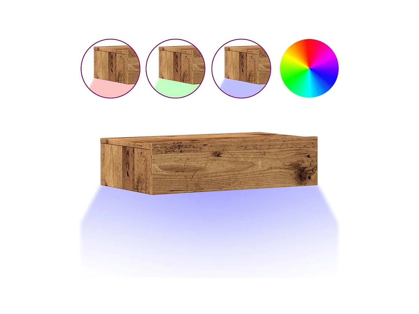 Meuble TV avec éclairage LED vieux bois 60x35x15,5 cm