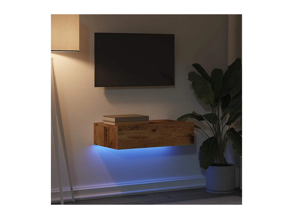 Meuble TV avec éclairage LED vieux bois 60x35x15,5 cm