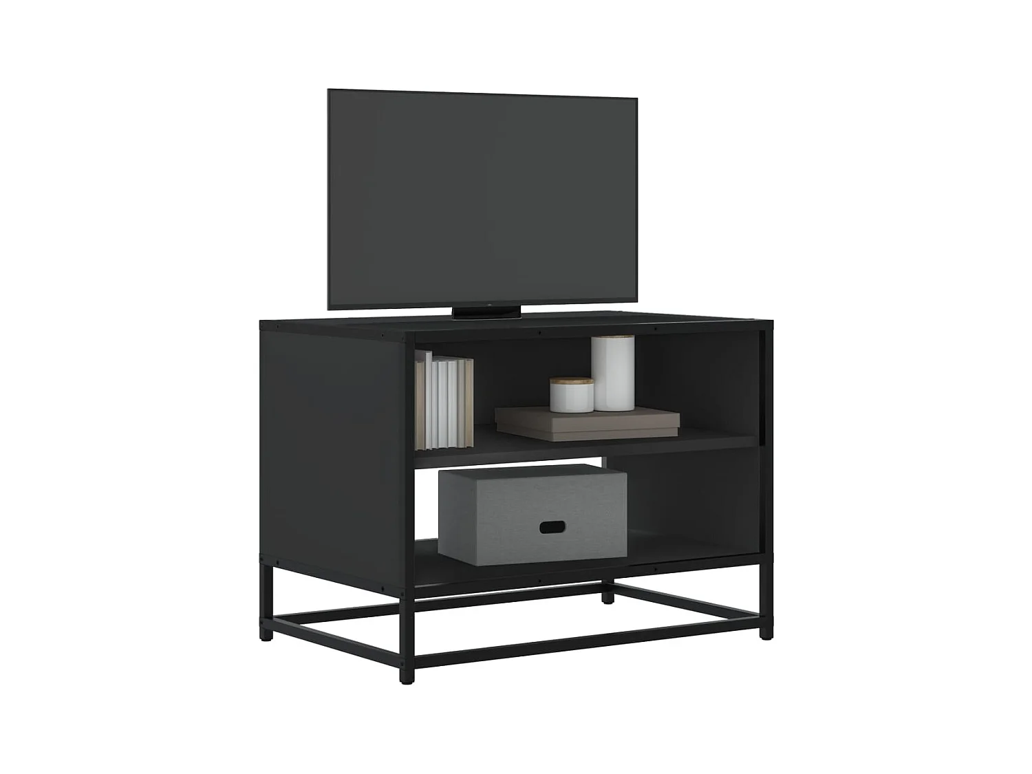 Meuble TV noir 61x40x46 cm bois d'ingénierie et métal