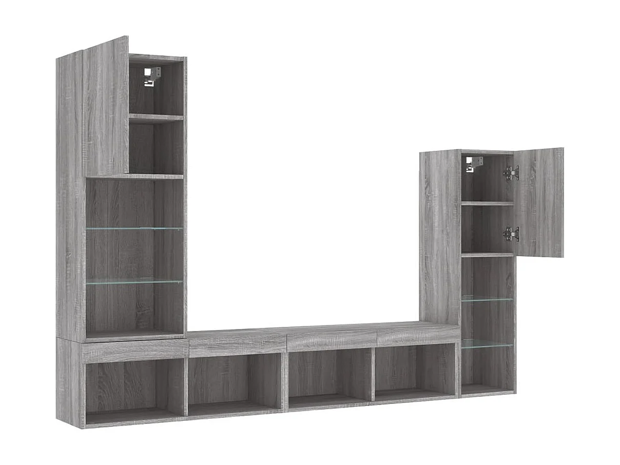 Muebles TV pared con LED 4 pzas madera ingeniería gris Sonoma